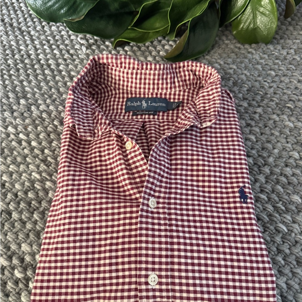 Ralph Lauren Men’s Burgundy and White Gingham Button-Down Shirt